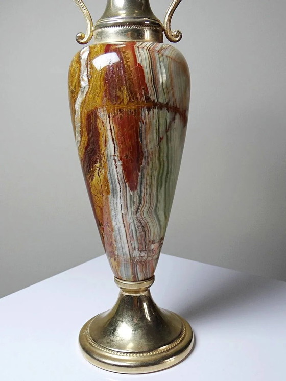Large decorative onyx and gilded metal cassolette, Italy 1960s-70s., Vintage, Decorative Objects, Stone (photo 9 of 19)