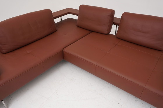 Image 1 of Canapé d'angle Rolf Benz Dono en cuir marron cognac avec canapé-lit gigogne