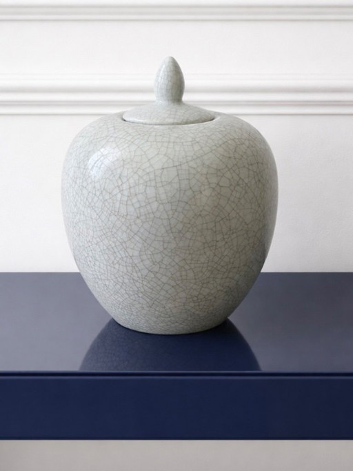 Grande potiche à couvercle céramique effet craquelé