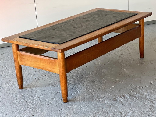 Oak coffee table with a vintage 1960s slate top