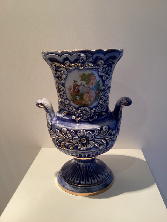 Beautiful vase/urn with lid from the 1950s. In impeccable condition, Fragonard, Ceramic, Blue (photo 4 of 5)