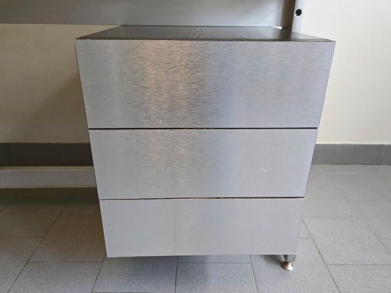 Image 1 of Vintage 1970s desk by Etienne Fermigier for JFR, stainless steel & aluminum, 70s space age