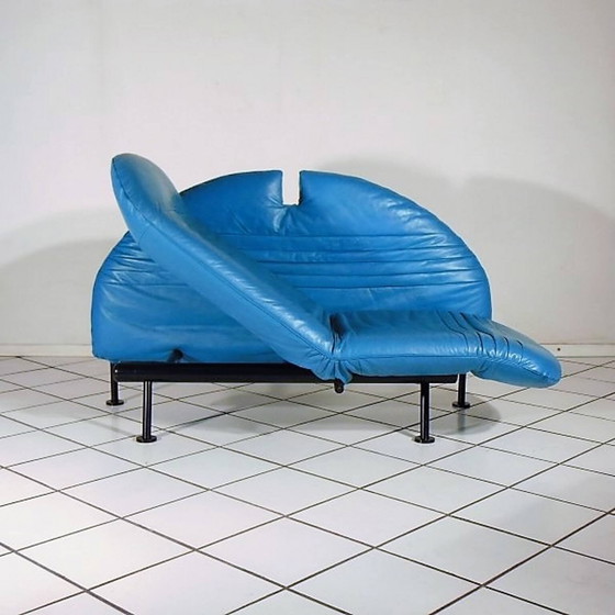 Image 1 of Sofa Loveseat turquoise leer van Walter Leeman voor Sormani, 1980