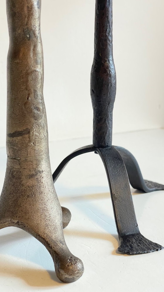 Image 1 of Een paar brutalistische vintage stalen kandelaars