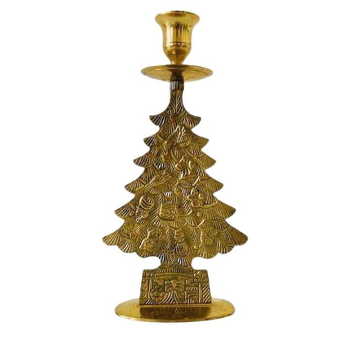 Bougeoir vintage en laiton pour arbre de Noël 1960