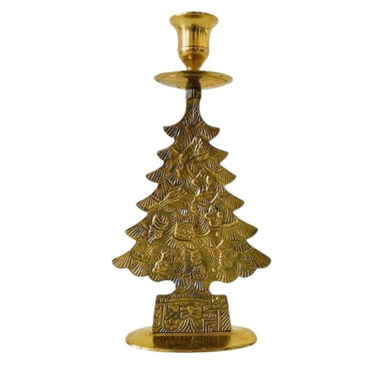Image 1 of Vintage brass Christmas tree candlestick 1960's