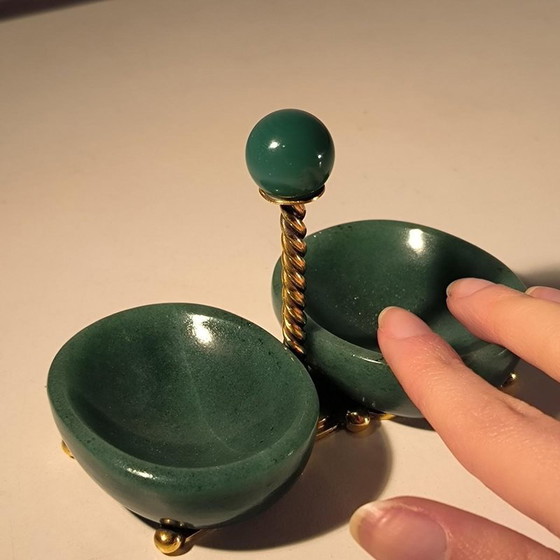 Salière double et coupelle à condiments en argent, vermeil et aventurine par Wolfers Frères, 1950 (photo 10 of 13)