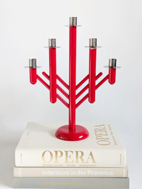 Image 1 of Vintage Aarikka Finland Rapsodia Red Candelabra | 1980s Scandinavian Design