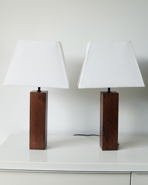 Pair of Mid - Century solid wood table lamps - 1970s