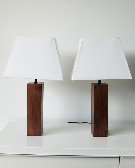 Image 1 of Pair of Mid - Century solid wood table lamps - 1970s