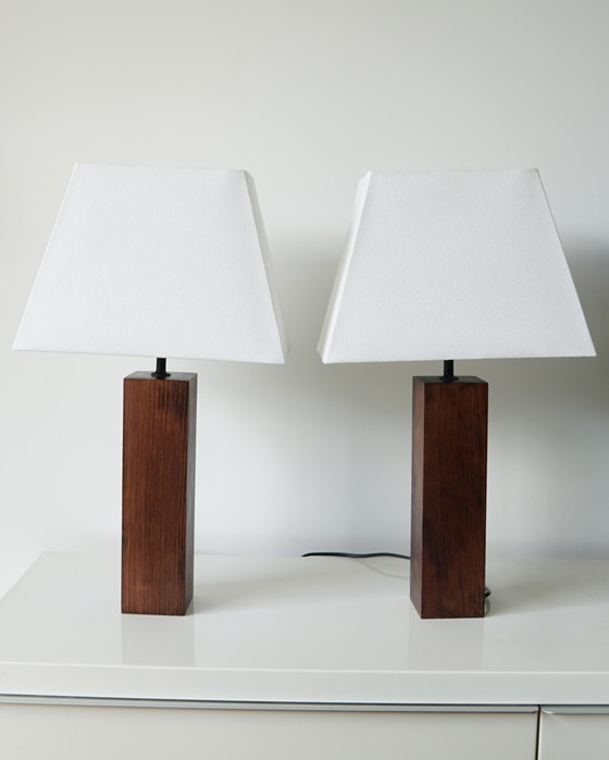 Image 1 of Pair of Mid - Century solid wood table lamps - 1970s