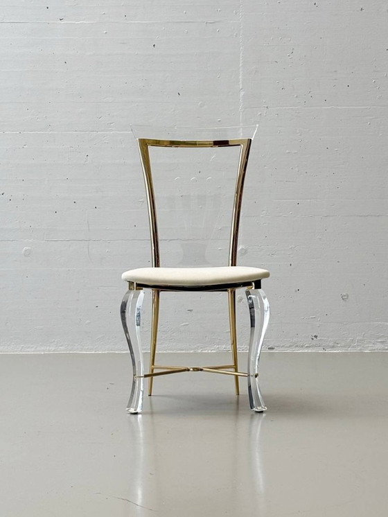 Image 1 of Set: 6 sedie in vetro acrilico con dettagli in ottone di Vereinigte Werkstätten, anni '80