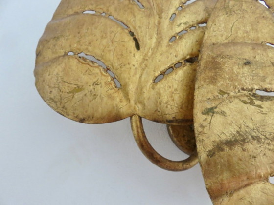 Image 1 of Grande applique "feuille" Gold Leaf, en métal doré, années 70, Jansen