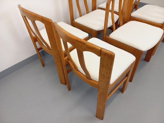 Image 1 of Set of 6 vintage chairs in elm wood and bouclé fabric from the 70s and 80s