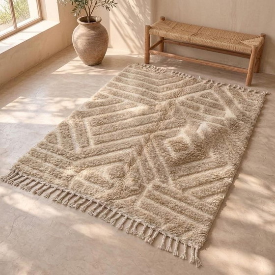 Auténtica Alfombra Bereber Marroquí Tradicional Tejida a Mano 150/250 cm, Ahrend, Lana, Beige (foto 3 de 5)