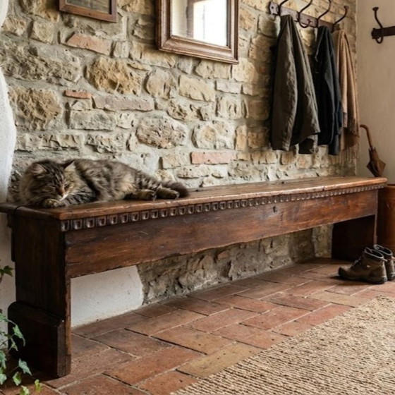 Panca lunga antica in noce con contenitore, Italia inizio XVIII secolo – Panche, Legno (photo 2 of 18)