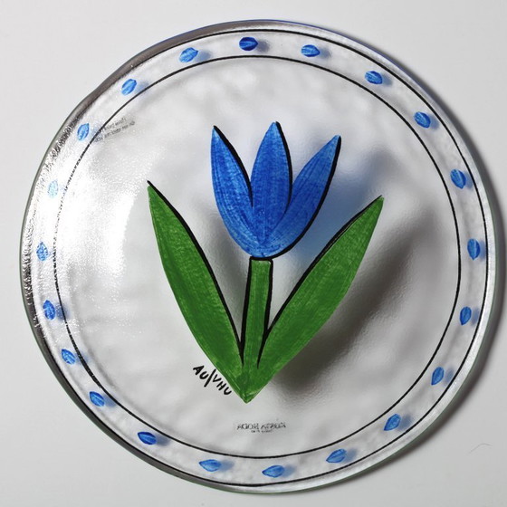 Image 1 of Assiette en verre Kosta Boda : Vintage Blue Tulip Design par Ulrica Hydman Vallien