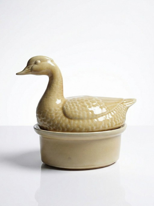 Small vintage GEO terrine from the 1950s-60s, beige earthenware duck