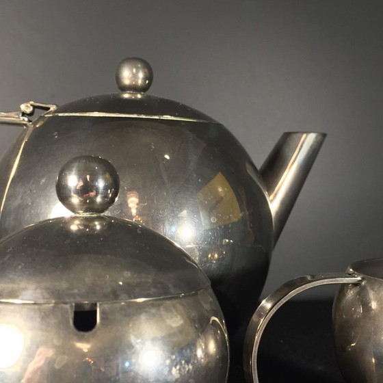 Servizio da tè o caffè Art Déco modernista in metallo argentato, anni '40, set di 3 – Stoviglie, Art Deco (photo 2 of 8)