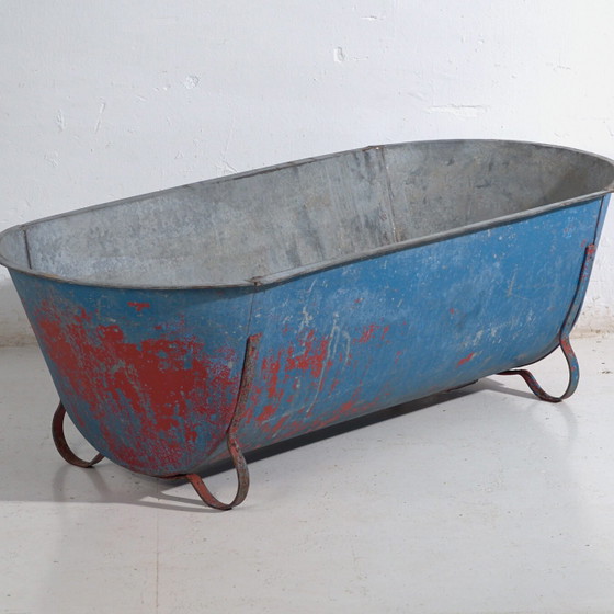 Baignoire ancienne en zinc galvanisé – Bac industriel européen – circa 1900 #1 – Cache pots, Iron, Rustic (photo 4 of 39)