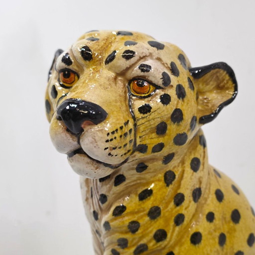 Statua di leopardo di grandi dimensioni, ceramica italiana degli anni '60.