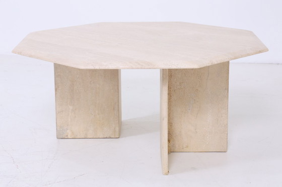 Image 1 of Magnifique table basse vintage en travertin | Table basse du milieu du siècle, table de salon, salon rétro des années 80 #06-44
