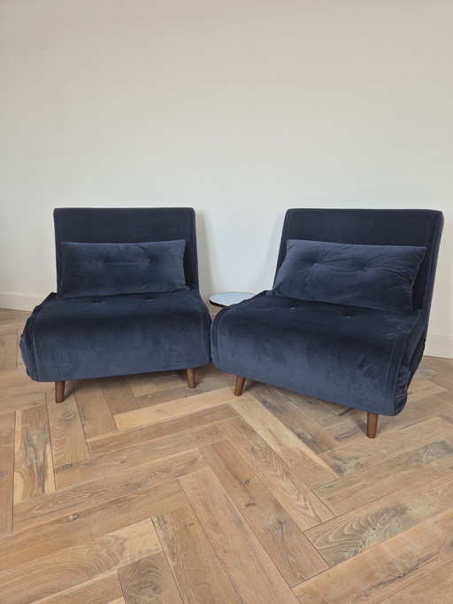 2x Haru single sofa bed sapphire blue velvet.