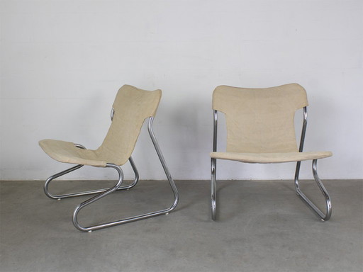 Fauteuils vintage années 70 à structure tubulaire en acier, lot de 2