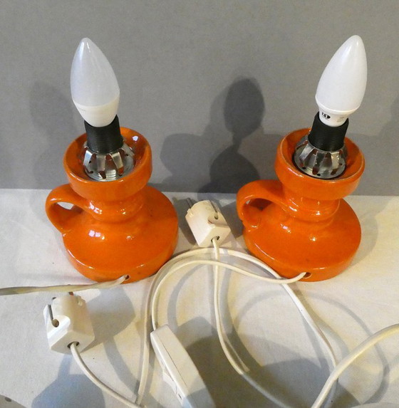 Image 1 of 2 lampes de table, Allemagne, SpaceAge, années 60-70, céramique, verre ballon