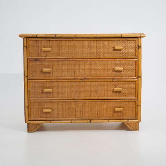 Image 1 of Bamboo and woven wicker chest of drawers, 1970s