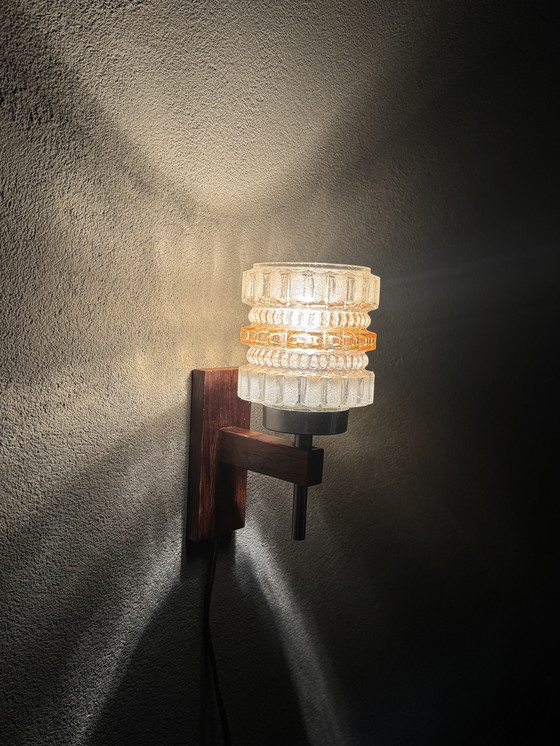 Image 1 of Vintage wall lamp with glass and wood