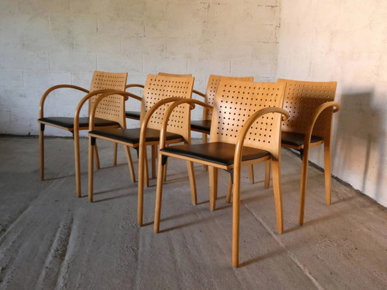 set of 6 chairs 290F by Wulf Schneider for Thonet, 1990 – Dining chairs, Leather, Wood, Design (photo 8 of 8)