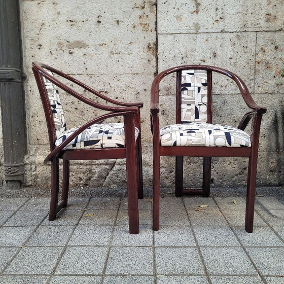 Image 1 of Set aus 4 Art-Deco-Stühlen, bezogen mit „Euphoria Cubista“, Misia Paris, 70er Jahre – Frankreich