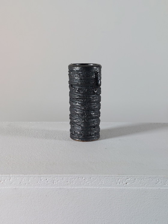 Image 1 of Small vintage mid-century brutalist vase with oxide glaze