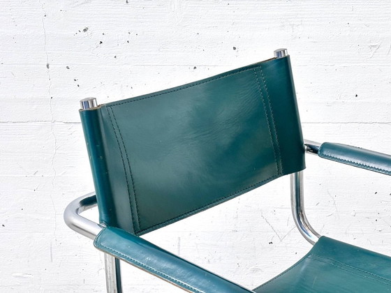 Sedia Cantilever Vintage con Braccioli - Pelle Petrolio e Cromo, Anni '70 – Sedie da camera, Leather (photo 13 of 15)