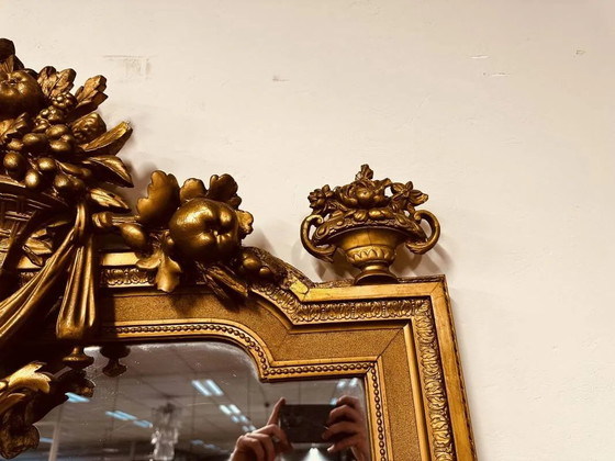 Antique English golden barock mirror mirror with large ornament, Wood, Barok (photo 9 of 15)