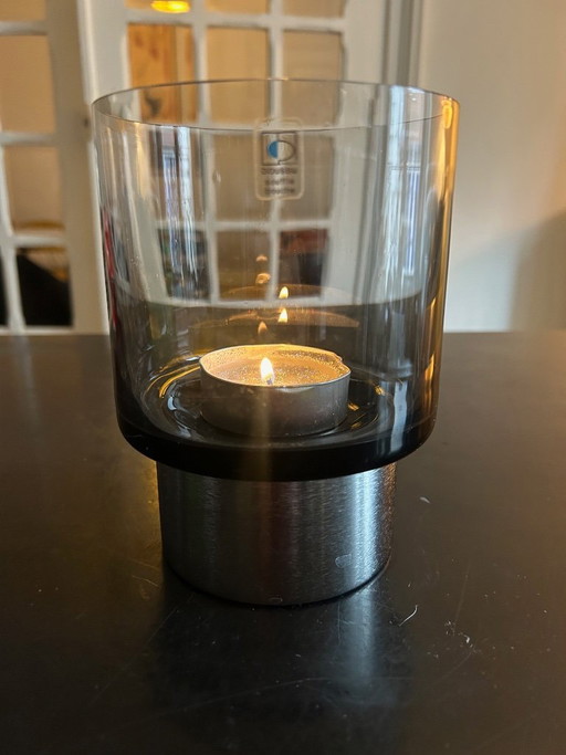 smoked glass candlestick by Boussu, 1970