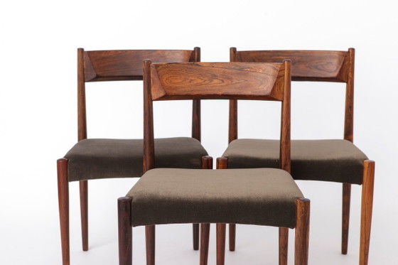 Image 1 of Set of 3 Vintage Rosewood Dining Chairs, 1960s Mid Century Modern Chairs, Restored Wooden Chairs, Upholstered Seats
