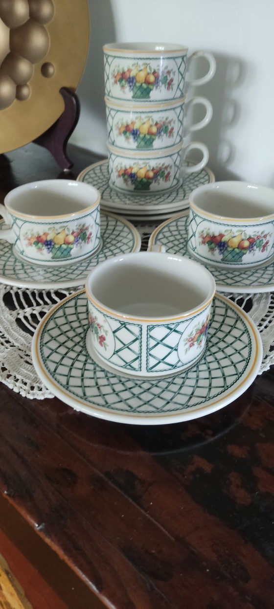 Image 1 of Villeroy & Boch "Basket" Tea Cups Set of 6 – Vintage 1970s/80s – Glass-Porcelain