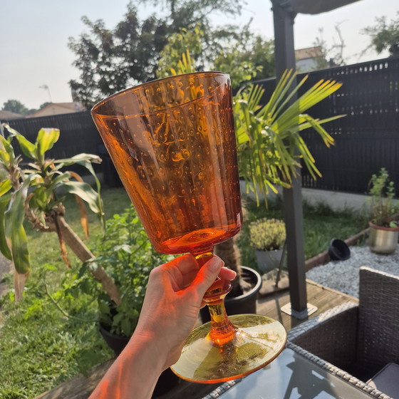 Image 1 of Vase vintage en verre soufflé – cristal bullé orange – circa 1970