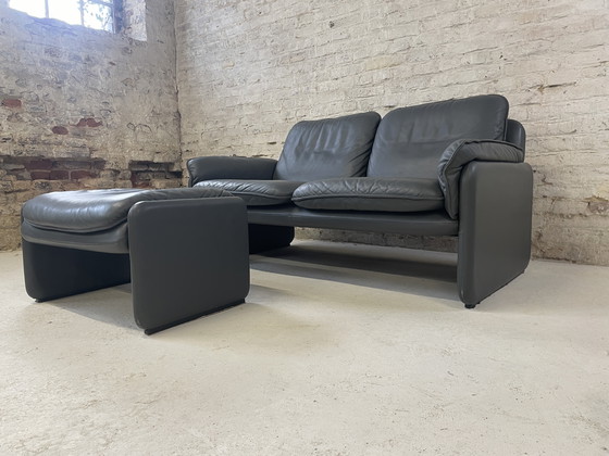 Image 1 of De Sede DS 61 Bank met poef grijs leer vintage