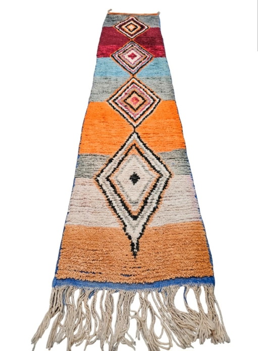 Handgeknoopt oosters wol Berber tapijt Boujad new Marokko 74x354cm