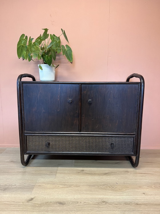 Image 1 of Buffet/armoire vintage en bambou et rotin – style bohème