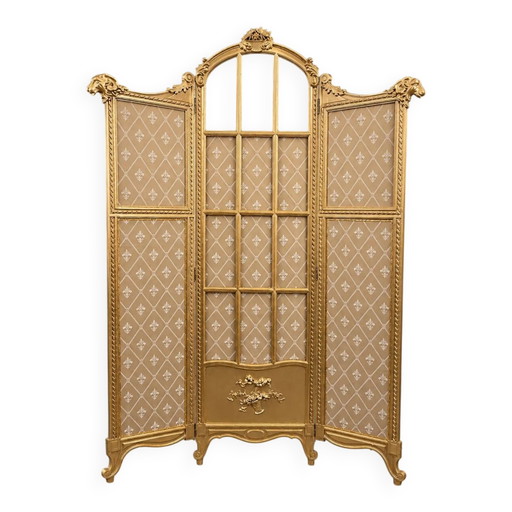 Paravento in legno dorato decorato in stile Luigi XVI, ornato con teste di ariete. – kamerschermen, Wood