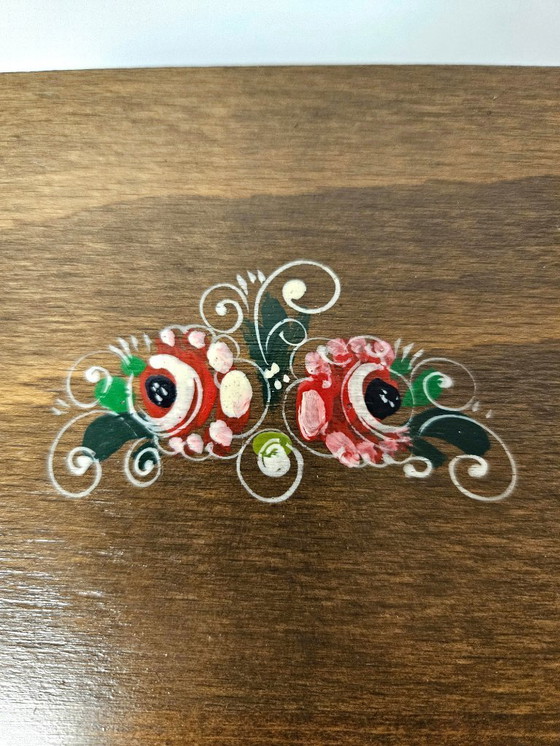 Image 1 of Vintage Wooden Hand Painted Floral German Bauernmalerei Storage Box | Bavarian Folk Art Trinket Box | Alpine Farmhouse Box