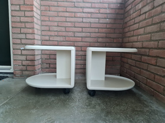 Image 1 of Space Age tables side tables made of wood with wheels