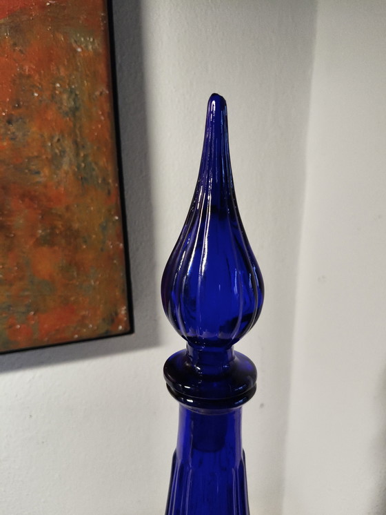 Image 1 of Vintage design kobaltblauwe glazen karaf van Empoli Italië 