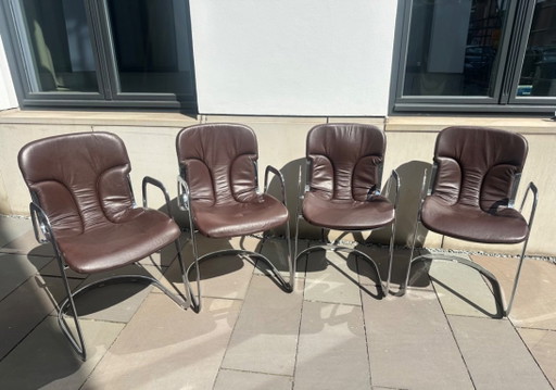 Sedie vintage in pelle di Cidue, anni '70, set da 4 – eetkamerstoelen, Leather, Metal