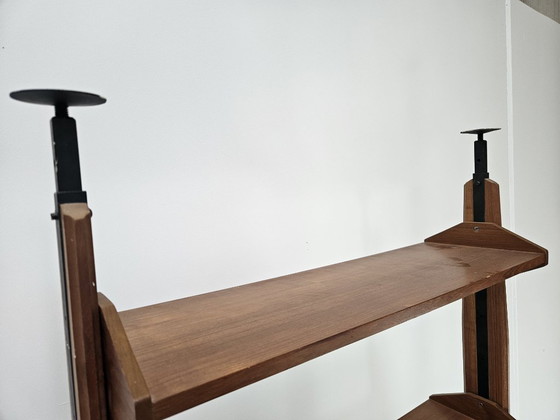 Image 1 of 1960s teak floor/sky bookcase with shelves and compartment