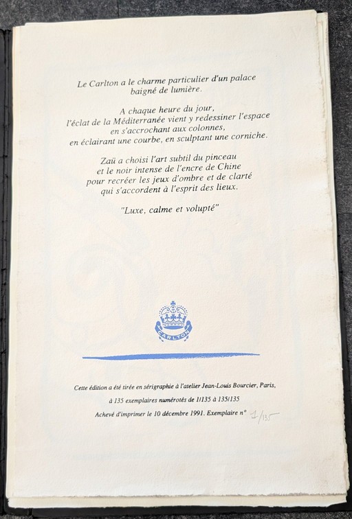 Zaü (André Langevin) – Portfolio complet « Carbone » (Carlton Cannes) – N° 1/135